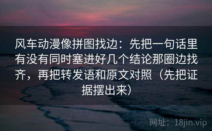 风车动漫像拼图找边:先把一句话里有没有同时塞进好几个结论那圈边找齐,再把转发语和原文对照(先把证据摆出来)